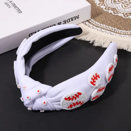 Miniatura 6 de Diadema deportiva de béisbol con cuentas blancas para mujeres, profesores, abalorio de béisbol con cuentas adornadas, diadema elegante y elegante