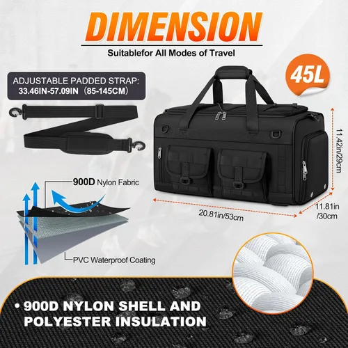 Miniatura 3 de RAINSMORE Bolsa de gimnasio para hombres, 45L grande 3 en 1, bolsa deportiva con compartimento para zapatos y bolsillo húmedo, resistente al agua