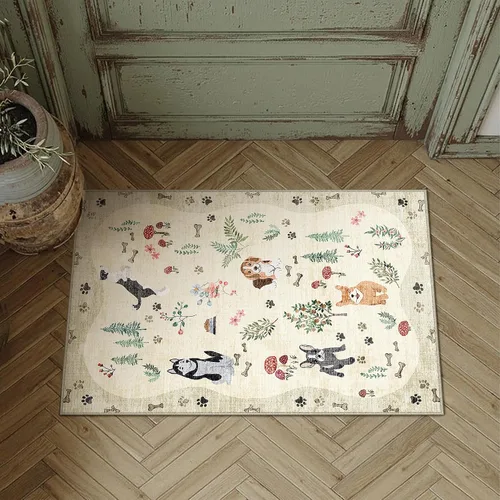 PureCozy Alfombra de entrada de 2 x 3 pulgadas, lavable, con diseño floral, antideslizante, de pelo bajo, resistente a las manchas, suave, beige,
