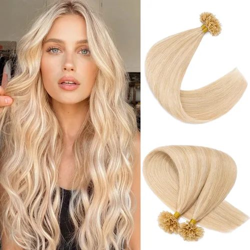 Miniatura 15 de Extensiones de cabello humano con punta en U, con queratina de fusión caliente, extensiones de cabello humano real, extensiones de cabello Remy