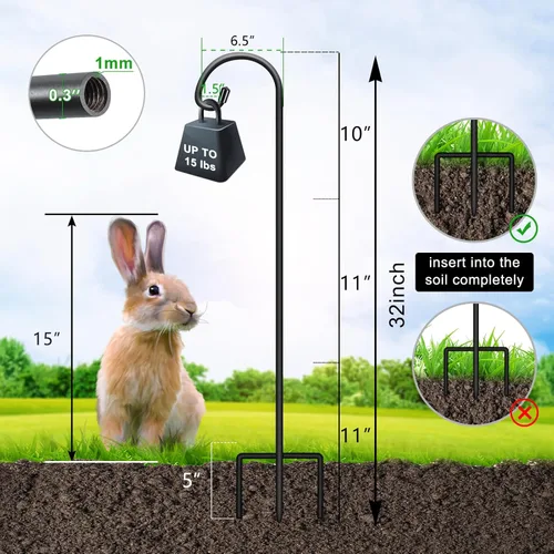 Miniatura 2 de FEED GARDEN Ganchos de pastor ajustables de 32 pulgadas pequeños para exteriores, ganchos de jardín para linternas, gancho de pastor para colgar