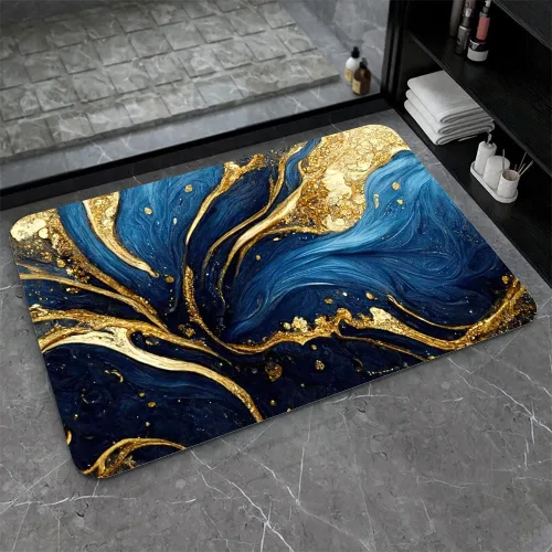 Miniatura 28 de Tapete de baño de tierra de diatomeas, arte abstracto, sol dorado, antideslizante, volumen súper absorbente, de secado rápido para baño, cocina