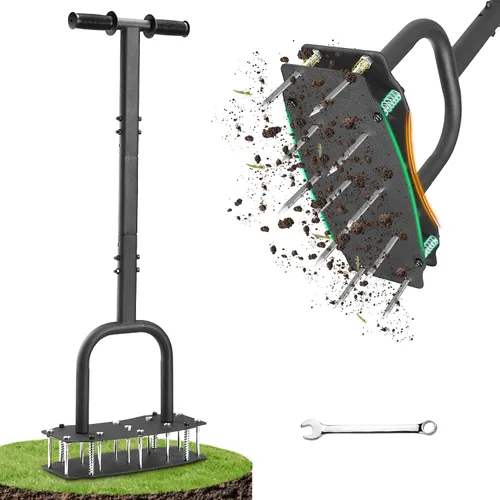 Herramienta aireadora de césped de 11 picos, herramienta de aireación manual de acero resistente para patio | Anti-Clog Design, 12.2”x6” Wide