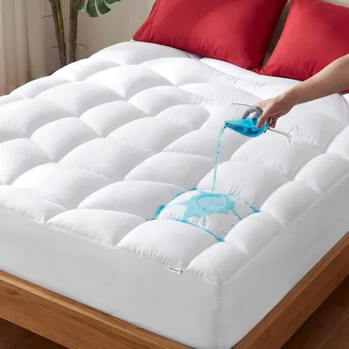 Unikome Protector de colchón King impermeable, acolchado ergonómico para aliviar el dolor de espalda, funda de cama transpirable con bolsillo