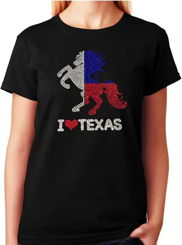 Miniatura 2 de Camiseta unisex con texto en inglés "I Love Texas con caballo en diamantes de imitación