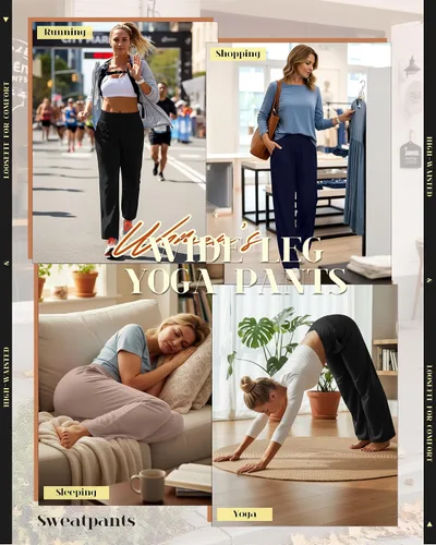 Miniatura 210 de Neer - Conjunto de 3 pantalones de yoga de pierna ancha para mujer - Pantalones deportivos cómodos, holgados, de cintura alta y casuales