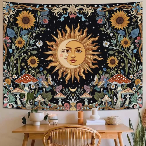 Miniatura 11 de Fungarth Tapiz de Esqueleto y Mariposa Blanco y Negro Calavera Hongos Plantas Tapices Hippie Estético Tapiz Colgante de Pared para Dormitorio Sala