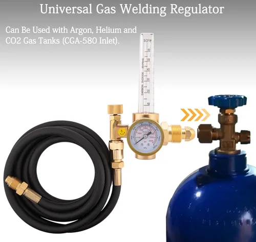 Miniatura 3 de Regulador de CO2 de argón para regulador de gas de soldador Mig con manguera de gas de 6.6 pies Cfh Flujo de salida de 10 a 60 Cfh 0 a 4000 Psi