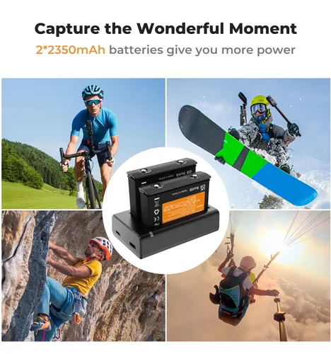 Miniatura 2 de K&F CONCEPT Batería de 360 x 4, paquete de 2 baterías X4 y cargador LED rápido compatible con cámara de acción Insta360 X4