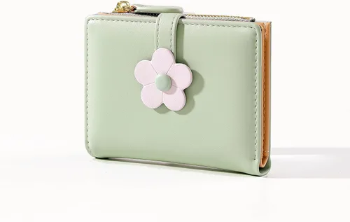 Miniatura 14 de MEISEE Billetera pequeña para niñas y mujeres, billetera de tres pliegues, bolsillo para efectivo, con estampado de flores, monedero con ventana