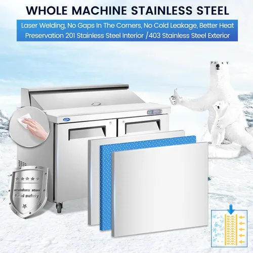 Miniatura 8 de Refrigerador comercial de 60" de ancho con mesa para preparar sándwiches/ensalada, 2 puertas, enfriamiento por ventilador de acero inoxidable