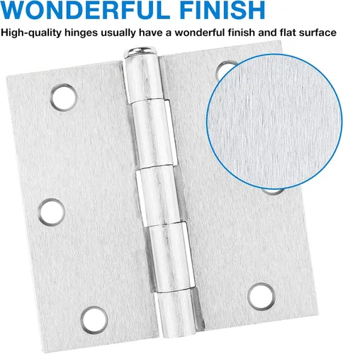 Miniatura 3 de JIW Paquete de 30 bisagras cuadradas de níquel cepillado de 3.5" para puerta con 6 agujeros, acabado de níquel satinado, estilo contemporáneo