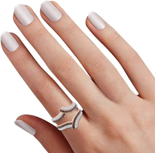 Miniatura 5 de Anillo de compromiso Jewel Zone US marrón y blanco con diamantes naturales para reforzar el anillo de oro sólido de 14 quilates (0,63 quilates)