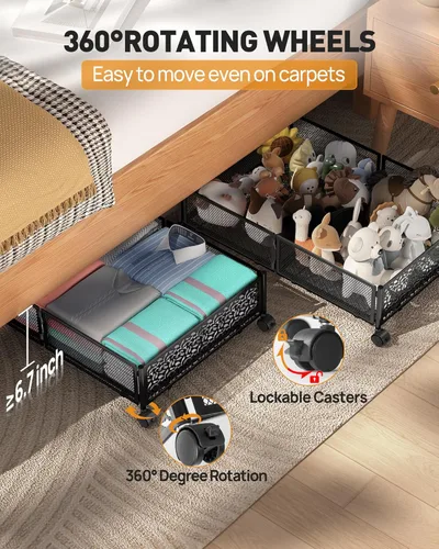Miniatura 2 de Almacenamiento Debajo de la Cama con Ruedas, Contenedores de Almacenamiento Debajo de la Cama de Metal Calado con Patrón Plegable, Almacenamiento