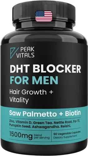 Bloqueador de DHT para hombres | Fórmula ultra potente para el crecimiento del cabello | Saw Palmetto, Biotina, semilla de calabaza, extractos