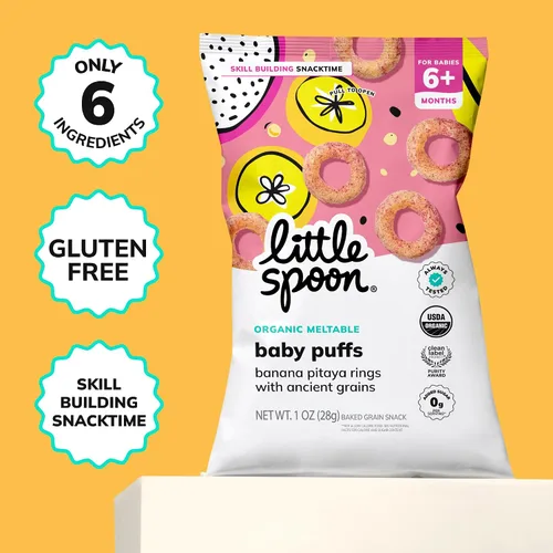Miniatura 5 de Little Spoon Banana Pitaya Puffs Derretibles para Bebés, Maíz Orgánico Quinua Sorgo, Sin Arroz, Bocadillos Sin Azúcar Añadida, Fomenta