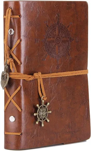Diario con tapas de cuero estilo retro, en blanco, con cuerda náutica, Marrón Retro 7 pulgadas