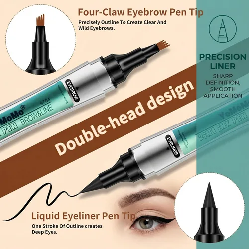 Miniatura 3 de Bolígrafo de tinta 2 en 1 para cejas y delineador de ojos, punta de cuatro garras, impermeable, de larga duración, disponible en marrón claro