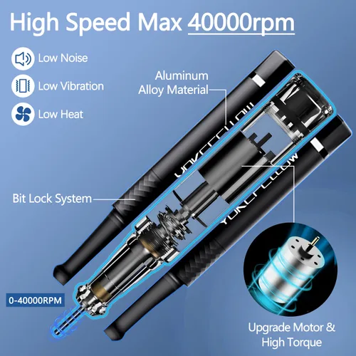Miniatura 2 de Yokefellow - Taladro de uñas, profesional, portátil, 40000 RPM, máquina de taladro eléctrico de grabado para vidrio, color negro
