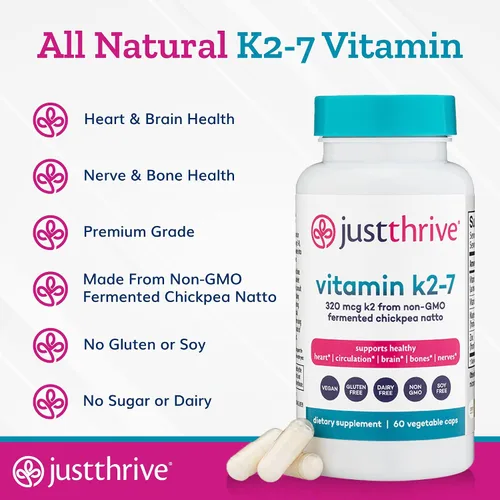 Miniatura 4 de Just Thrive Vitamina K2-7 - Suplemento de vitamina K2 para huesos, cerebro y corazón, 60 cápsulas