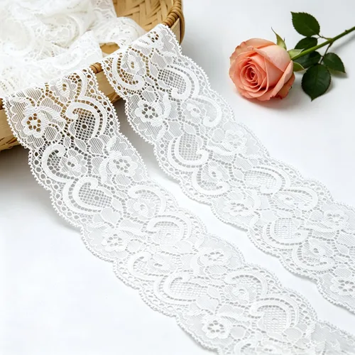 Miniatura 8 de Cinta de encaje blanco de 30 yardas, ribete de encaje elástico estrecho de 0.6 pulgadas, ribete elegante para manualidades, envoltura de regalos
