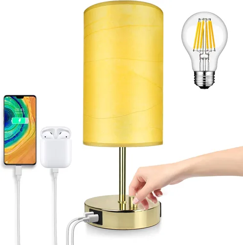Miniatura 12 de LTBLIGHT Lámpara de mesita de noche con puerto USB + salida de CA, lámpara de escritorio regulable de 3 vías, lámpara pequeña de base blanca