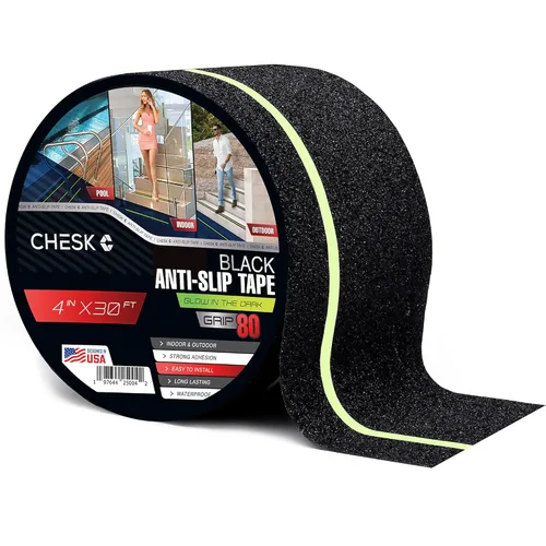 Miniatura 8 de Chesk Cinta de agarre para escaleras – Cinta de agarre negra que brilla en la oscuridad de 2 pulgadas x 30 pies – Peldaños de escalera adhesiva