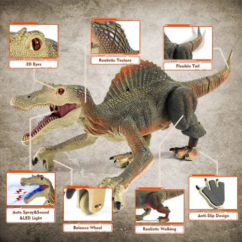 Miniatura 2 de Mini Tudou Juguetes de Dinosaurio con Control Remoto, Juguete de Dinosaurio Robot Caminante RC con Control Remoto de Persecución de Luz, Rociado
