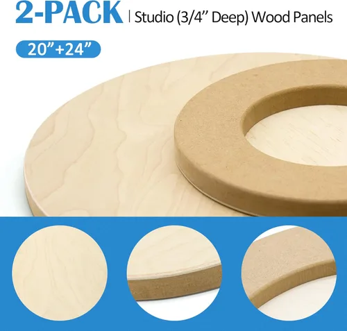 Miniatura 5 de Falling in Art Kit de paneles de madera de abedul redondos sin terminar para pintura, lienzo de madera, paquete de 2 unidades de 20 y 24 pulgadas