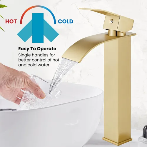 Miniatura 5 de gotonovo Grifo de baño alto en cascada de una sola manija para fregadero 1 agujero, grifo de fregadero de acero inoxidable moderno, mezclador