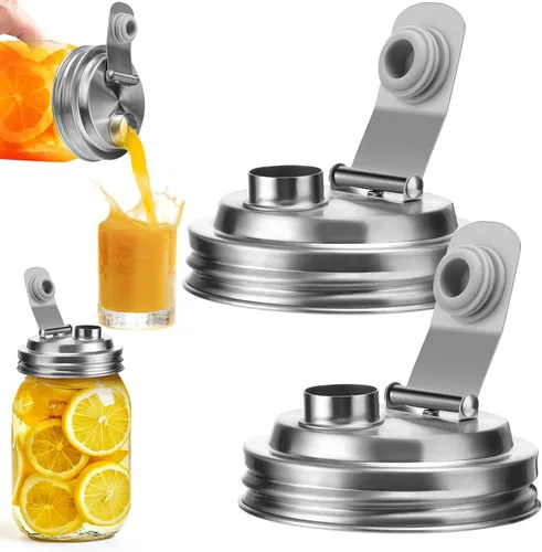 Miniatura 20 de Palksky Tapas para Beber de Frascos Mason, Accesorios de Tapa para Sorber de Frascos Mason de Boca Ancha de Acero Inoxidable, Tapa Abatible