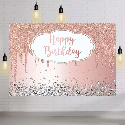 Miniatura 4 de AIBIIN Fondo rosa de 7 x 5 pies para fiesta de cumpleaños de niña, fondo de fotografía con purpurina, fondo de cristal de diamante, decoración