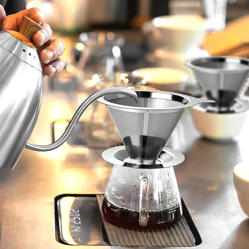 Miniatura 6 de ANNMEXX Filtro de café para verter mejorado, gotero de café, filtro de café de acero inoxidable sin papel, fácil de usar y limpiar, para una a dos
