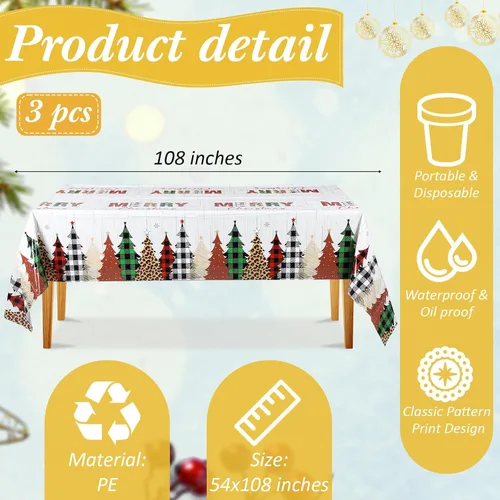 Miniatura 2 de Preboun Mantel de Navidad de Mesa de Navidad Mantel de Plástico Mantel Cuadrado con Árbol de Navidad Mantel Rectangular para Navidad para Fiesta