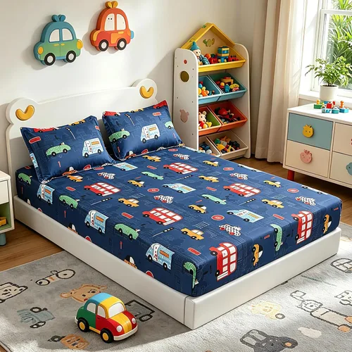MAG Juego de 3 piezas de sábanas con autos tamaño individual, juego de sábanas azules tamaño individual para niños, adolescentes y amantes de los