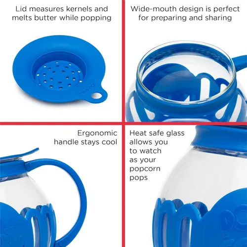 Miniatura 6 de Ecolution - Palomitero MicroPop patentado para microondas, con vidrio seguro para temperatura, tapa 3 en 1 mide granos y derrite mantequilla, hecho