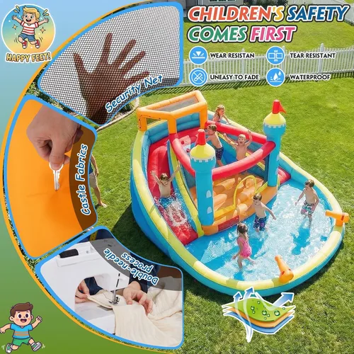Miniatura 3 de WHUBEFY Casa de rebote, doble tobogán acuático con soplador para niños grandes de 3 a 12 años, castillo inflable de rebote