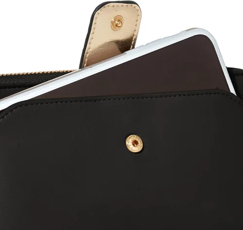 Miniatura 3 de Cartera de pulsera para mujer con soporte para teléfono celular con cremallera alrededor de la cartera de poliuretano negro