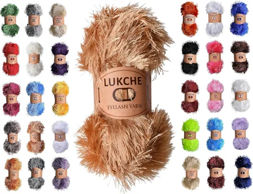 Miniatura 23 de Hilo de Pelo de Pestañas de Diversión de Lana de Felpa Premium 100% Poliéster 164 Yardas (150 Mt), 3.53 Oz (100 Gr) Hilo de Crochet Colorido DIY