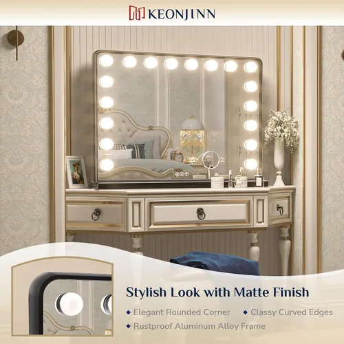 Miniatura 37 de Keonjinn Espejo de tocador Hollywood con luces y altavoz Bluetooth, 15 bombillas reemplazables, espejo de maquillaje con 2 bombillas de repuesto, 3