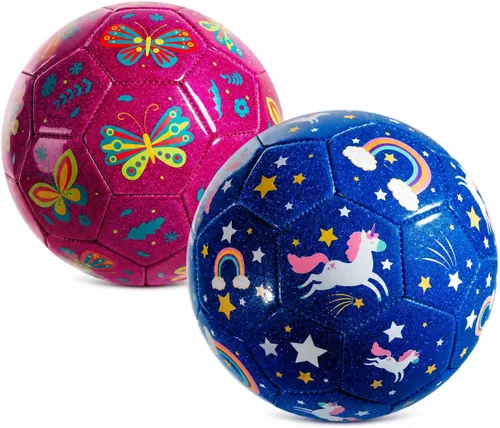 Miniatura 6 de Balón de fútbol para niños, tamaño 3 para niños pequeños de 2 a 5 y 8 años, diseño de dibujos animados con purpurina con bomba desinflada