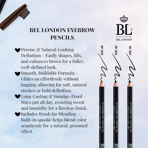 Miniatura 2 de BEL London - Lápiz de cejas impermeable de larga duración, color negro #301