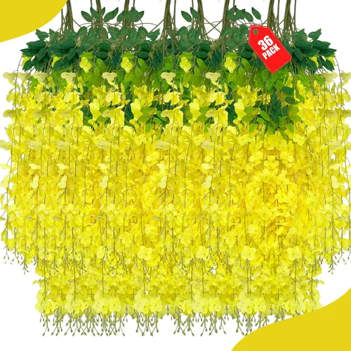 Miniatura 59 de Paquete de 12 flores colgantes de glicina rosa, flores colgantes falsas de 3.44 pies, guirnalda de glicina artificial para decoración de boda, telón