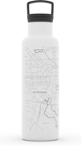 Miniatura 135 de Well Told Botella de agua aislada con mapa de Washington DC grabado, botella de acero inoxidable grabada (21 onzas, blanco) botella aislada de mapa