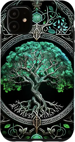 Miniatura 8 de Funda para iPhone 11 Pro Max Tree Of Life Yoga espiritual celta vikinga, verde y negro