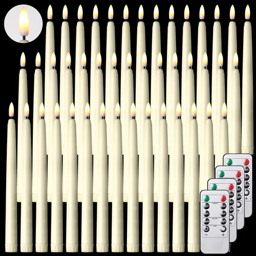 Miniatura 7 de Reginary 48 unidades de velas cónicas sin llama con 4 controles remotos, velas cónicas parpadeantes sin llama a pilas con mecha 3D, luces LED