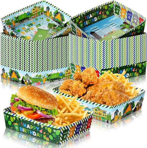 Mifoci 36 piezas de basura para camiones de basura, decoraciones de fiesta de cumpleaños, bandejas de papel de alimentos de 5 libras, bandeja de