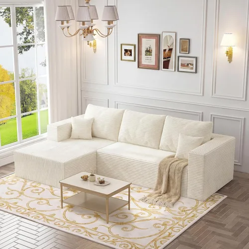 Miniatura 5 de Sofá otomano modular de pana de 28 pulgadas sin hueso, sofá otomano seccional para sala de estar, color beige