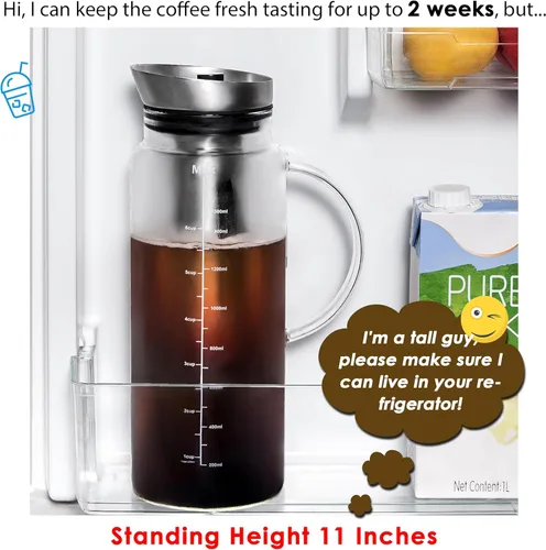 Miniatura 2 de Aquach Cafetera de Café Frío y Té Helado con Jarra de Frutas - Gran Capacidad de 51 Onzas - con Jarra de Vidrio Duradera/Infusor de Malla Fina