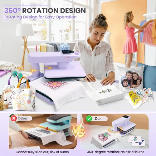 Miniatura 6 de Whubefy Prensa de Calor Automática Giratoria 360° 15x15 - Máquina Profesional Automática de Prensa para Camisetas con Liberación Automática y 7